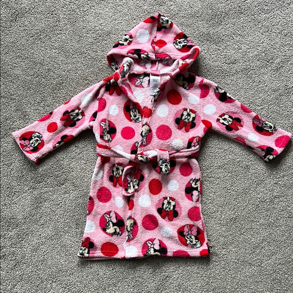 Disney Pink and Red Minnie Mouse Polka Dot Kids Robe